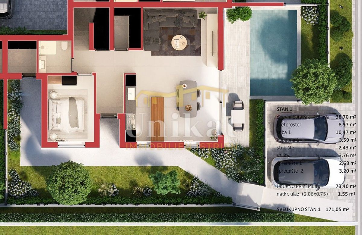 Casa bifamiliare a Poreč, giardino, piscina e terrazza sul tetto